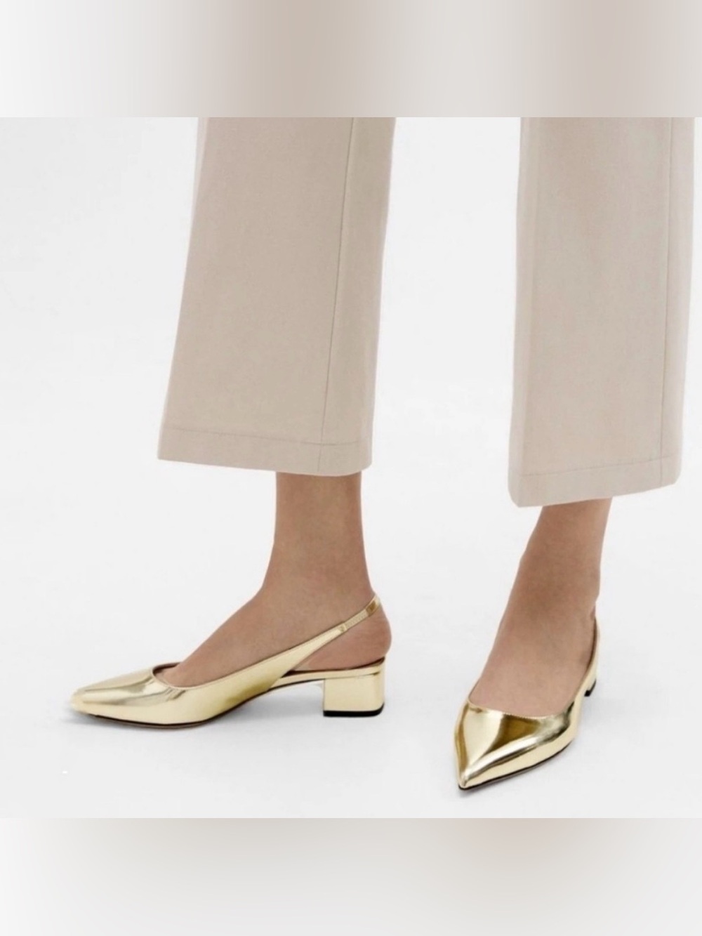 Theory Metallic Gold Pointed Slingback Low Block Heel Mules NWOB $320 Italy 38